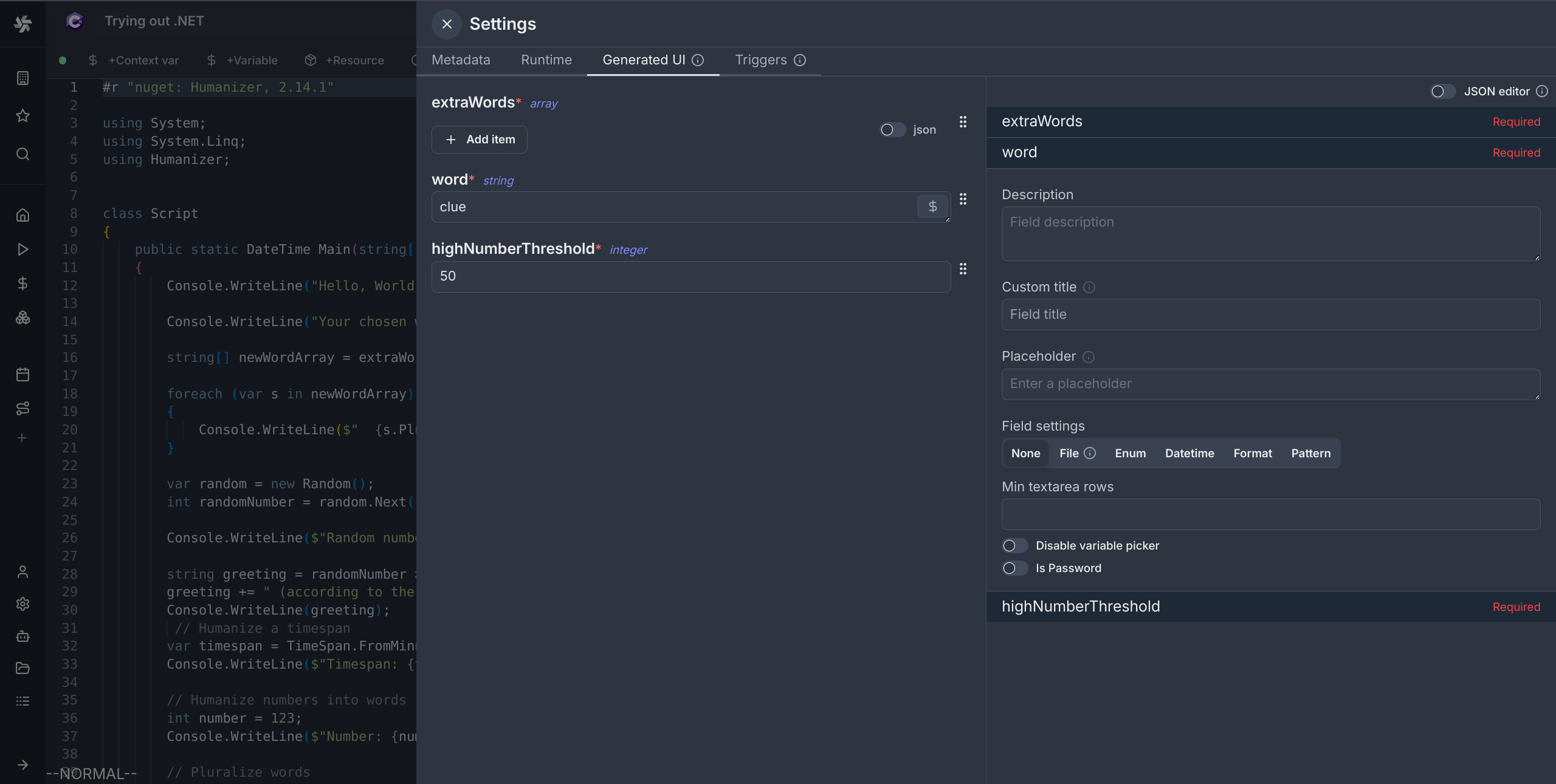 Advanced settings for C#