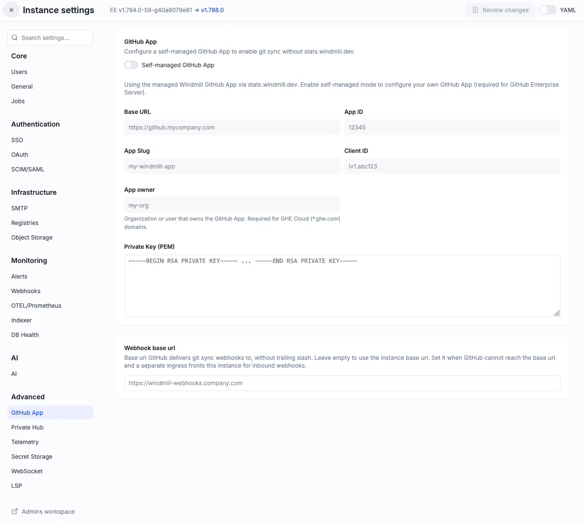 Self-managed GitHub App settings Self-managed GitHub App settings