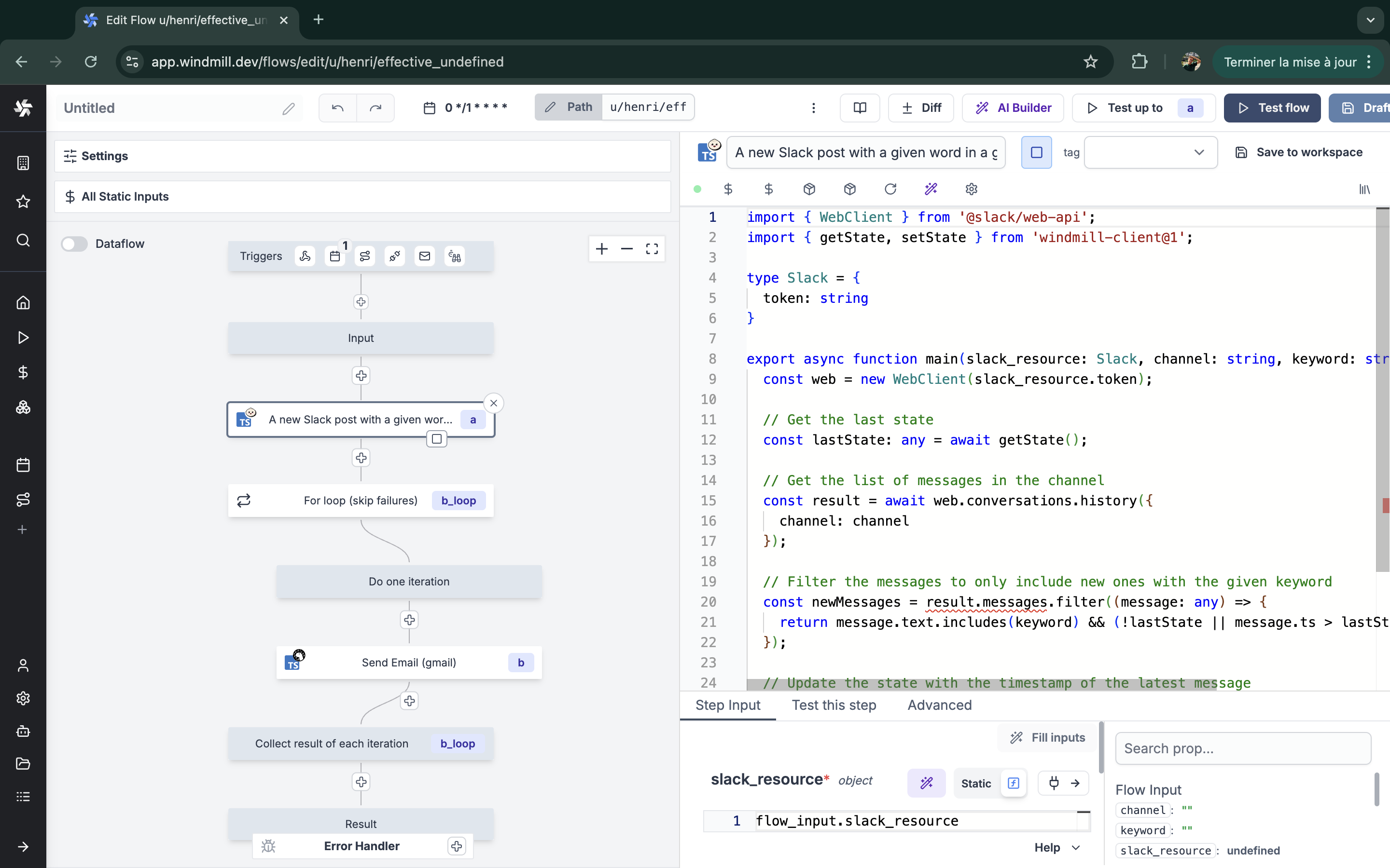 Example of a schedule script with a for loop